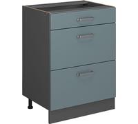 Vicco Meuble Cuisine R-Line, Bleu-Gris/Anthracite, 60 cm avec tiroirs, sans Plan de Travail