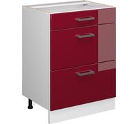 Vicco Meuble Cuisine R-Line, Rouge Bordeaux Haute Brillance/Blanc, 60 cm avec tiroirs, sans Plan de Travail