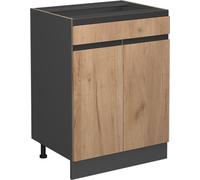 Vicco Meuble Cuisine R-Line, Chêne de Force doré/Anthracite, 60 cm J-Shape, avec tiroir, sans Plan de Travail