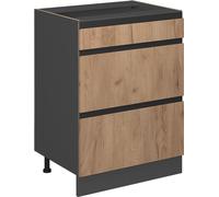 Meuble cuisine R-Line, 60cm J-Shape, avec tiroirs, sans PT, Chêne de force doré, Anthracite, Vicco