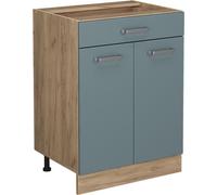 Vicco Meuble cuisine R-Line, 60cm avec tiroir, sans PT, Bleu-gris/Chêne de force doré