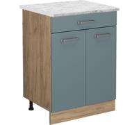 Vicco Meuble cuisine R-Line, 60cm PT Marbre, Bleu-gris/Chêne de force doré