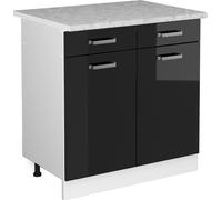 Vicco meuble cuisine R-Line, 80 cm avec plan de travail, Noir Haute brillance/Blanc