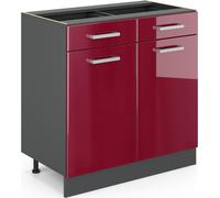 Vicco meuble cuisine R-Line, 80 cm sans plan de travail, Rouge bordeaux Haute brillance/Anthracite