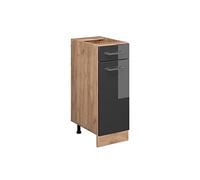 Vicco Meuble Cuisine R-Line, Anthracite Haute Brillance, 30cm | 1 Tiroir · Sans plan de travail · Pieds réglables en hauteur · 1 Porte · Librement combinable