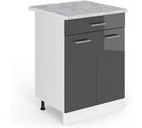 Vicco Meuble cuisine R-Line, Anthracite Haute brillance, 60cm avec tiroir, PT Marbre Anthracite Haute brillance G