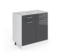 Meuble cuisine R-Line, 80cm sans PT, Anthracite Haute brillance/Blanc, Vicco 29250