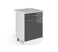 Vicco Meuble Cuisine R-Line, Anthracite Haute Brillance/Blanc, 60 cm avec tiroir, PT Marbre