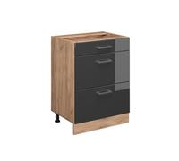 Vicco Meuble Cuisine R-Line, Anthracite Haute Brillance/Chêne de Force doré, 60 cm avec tiroirs, sans Plan de Travail
