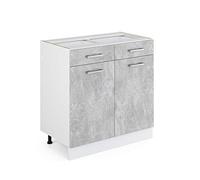 Vicco Meuble Cuisine R-Line, Béton, 80cm | 2 Tiroirs · Sans plan de travail · Pieds réglables en hauteur · 2 Portes · ✓ Accès facile