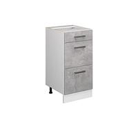 Vicco Meuble Cuisine R-Line, Béton/Blanc, 40 cm avec tiroirs, sans Plan de Travail