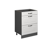 Vicco Meuble cuisine "R-Line", Blanc campagne/Anthracite 60 cm | Façade en MDF · Sans plan de travail · Pieds réglables en hauteur · ✓ Accès facile · Librement combinable