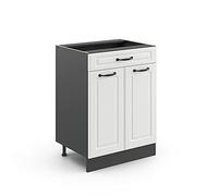 Vicco Meuble cuisine "R-Line", Blanc campagne/Anthracite 60 cm | Façade en MDF · Sans plan de travail · Pieds réglables en hauteur · 2 Portes · ✓ Accès facile