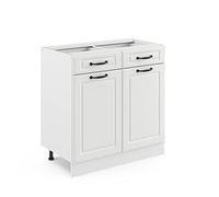 Vicco Meuble cuisine "R-Line", Blanc campagne/Blanc 80 cm | Façade en MDF · Sans plan de travail · Pieds réglables en hauteur · 2 Portes · ✓ Accès facile