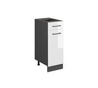 Vicco Meuble Cuisine R-Line, Blanc Haute Brillance, 30cm | 1 Tiroir · Sans plan de travail · Pieds réglables en hauteur · 1 Porte · Librement combinable