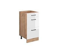 Vicco Meuble Cuisine R-Line, Blanc Haute Brillance, 40cm avec tiroirs, sans PT, pour Une Combinaison Libre au Sein de systèmes de Cuisine modulaires