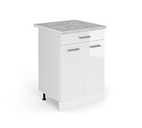 Vicco Meuble Cuisine R-Line, Blanc Haute Brillance, 60cm avec tiroir, PT Marbre, pour Une Combinaison Libre au Sein de systèmes de Cuisine modulaires