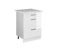 Vicco Meuble Cuisine R-Line, Blanc Haute Brillance, 60cm avec tiroirs, PT Marbre, pour Une Combinaison Libre au Sein de systèmes de Cuisine modulaires