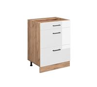 Vicco Meuble Cuisine R-Line, Blanc Haute Brillance, 60cm avec tiroirs, sans PT, pour Une Combinaison Libre au Sein de systèmes de Cuisine modulaires