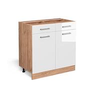 Vicco Meuble Cuisine R-Line, Blanc Haute Brillance/Chêne de Force doré, 80 cm sans Plan de Travail