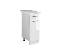 Vicco Meuble Cuisine R-Line, Blanc Haute Brillance/Blanc, 30 cm, PT Marbre