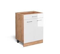 Vicco Meuble Cuisine R-Line, Blanc Haute Brillance/Chêne de Force doré, 60 cm avec tiroir, sans Plan de Travail
