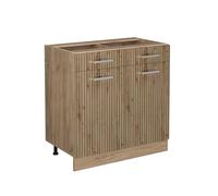 Vicco Meuble Cuisine R-Line, Chêne Artisan, 80cm | 2 Tiroirs · Sans plan de travail · Pieds réglables en hauteur · 2 Portes · ✓ Accès facile