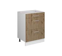 Vicco Meuble Cuisine R-Line, Chêne Artisan/Blanc, 60 cm avec tiroirs, sans Plan de Travail