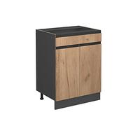 Vicco Meuble Cuisine R-Line, Chêne de Force doré/Anthracite, 60 cm J-Shape, avec tiroir, sans Plan de Travail