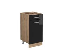 Vicco Meuble Cuisine R-Line, Noir Haute Brillance, 40cm | 1 Tiroir · Sans plan de travail · Pieds réglables en hauteur · ✓ Accès facile · Librement combinable