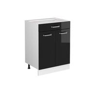 Vicco Meuble Cuisine R-Line, Noir Haute Brillance, 60cm
