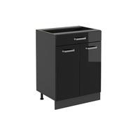 Vicco Meuble Cuisine R-Line, Noir Haute Brillance, 60cm avec tiroir, sans PT