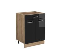 Vicco Meuble Cuisine R-Line, Noir Haute Brillance, 60cm avec tiroir, sans PT, pour Une Combinaison Libre au Sein de systèmes de Cuisine modulaires
