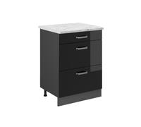 Vicco Meuble Cuisine R-Line, Noir Haute Brillance, 60cm PT Marbre, pour Une Combinaison Libre au Sein de systèmes de Cuisine modulaires