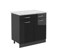 Vicco Meuble Cuisine R-Line, Noir Haute Brillance, 80cm PT Marbre, pour Une Combinaison Libre au Sein de systèmes de Cuisine modulaires