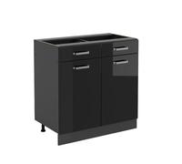 Vicco Meuble Cuisine R-Line, Noir Haute Brillance/Anthracite, 80 cm sans Plan de Travail