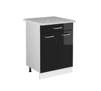 Vicco Meuble Cuisine R-Line, Noir Haute Brillance/Blanc, 60 cm avec tiroir, PT Marbre