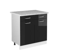Vicco Meuble Cuisine R-Line, Noir Haute Brillance/Blanc, 80 cm, PT Marbre