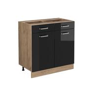 Vicco Meuble Cuisine R-Line, Noir Haute Brillance/Chêne de Force doré, 80 cm sans Plan de Travail