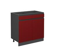 Vicco Meuble Cuisine R-Line, Rouge/Anthracite, 80 cm J-Shape, sans Plan de Travail