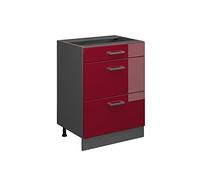 Vicco Meuble Cuisine R-Line, Rouge Bordeaux Haute Brillance/Anthracite, 60 cm avec tiroirs, sans Plan de Travail