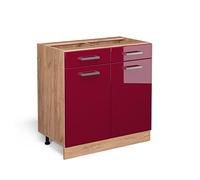 Vicco Meuble Cuisine R-Line, Rouge Bordeaux Haute Brillance/Chêne de Force doré, 80 cm sans Plan de Travail