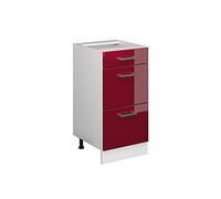 Vicco Meuble Cuisine R-Line, Rouge Brillant, 40cm avec tiroirs, sans PT