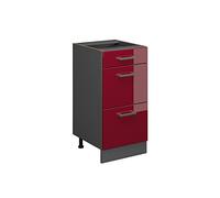 Vicco Meuble Cuisine R-Line, Rouge Brillant, 40cm avec tiroirs, sans PT, pour Une Combinaison Libre au Sein de systèmes de Cuisine modulaires