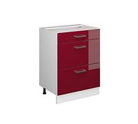 Meuble cuisine R-Line, 60cm avec tiroirs, sans PT, Rouge brillant/Blanc, Vicco 37720