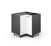 Vicco Meuble d'angle Fame-Line, Blanc Haute Brillance, 80.5cm | Façade en MDF · Sans plan de travail · Pieds réglables en hauteur · Poignées en métal · Fermeture douce