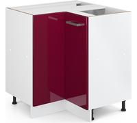 Vicco meuble d'angle R-Line, 75.6 cm sans plan de travail, Rouge bordeaux Haute brillance/Blanc
