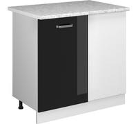 Vicco meuble d'angle R-Line, 86 cm avec plan de travail, Noir Haute brillance/Blanc