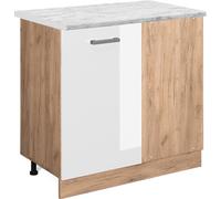 Vicco meuble d'angle R-Line, 86 cm PT Marbre, Blanc Haute brillance/Chêne de force doré