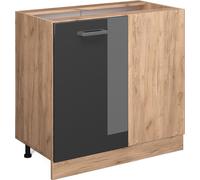 Vicco meuble d'angle R-Line, 86 cm sans plan de travail, Anthracite Haute brillance/Chêne de force doré